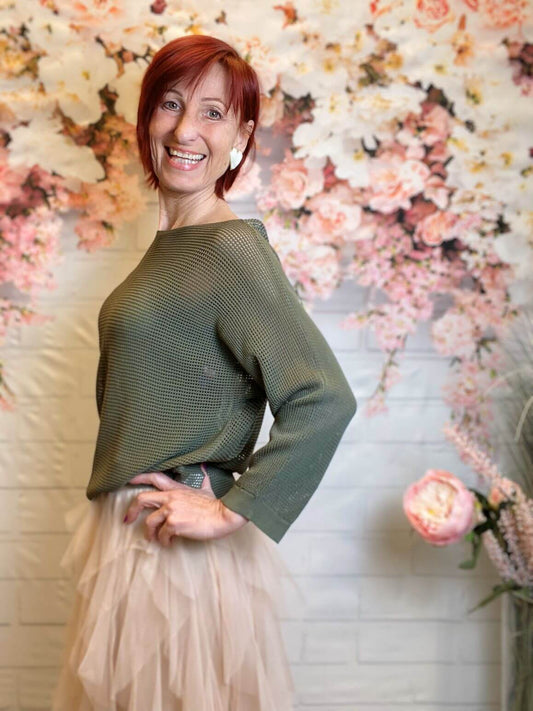 Dünner Netzpullover mit 3/4-Arm