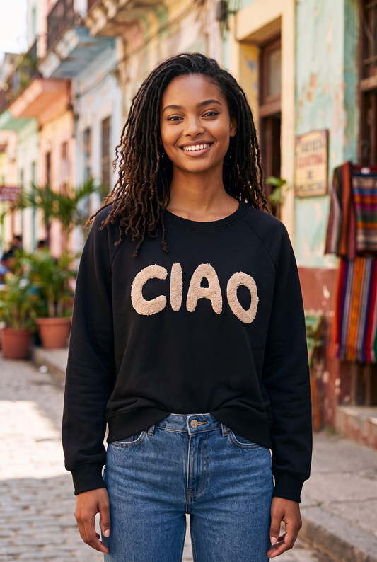 Schwarzer Pullover "Ciao"