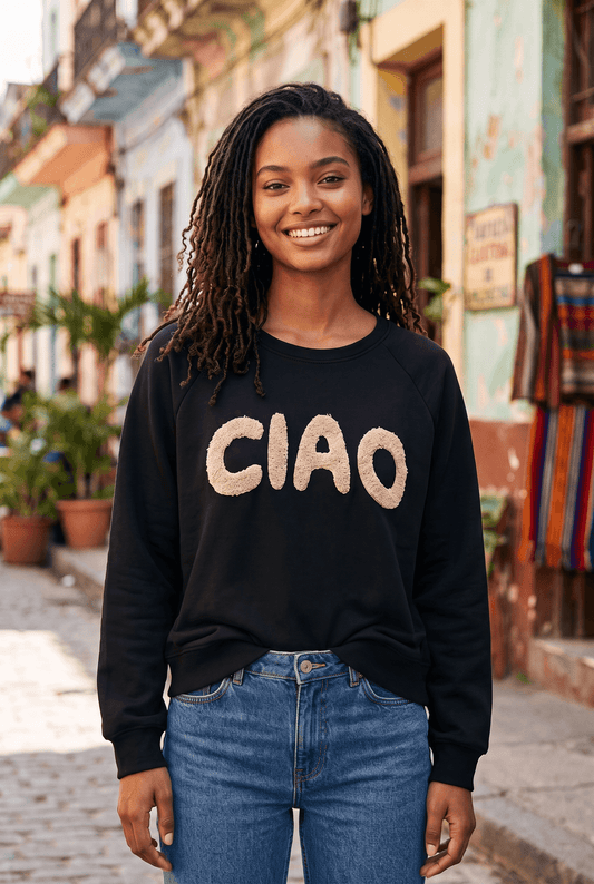 Schwarzer Pullover "Ciao"