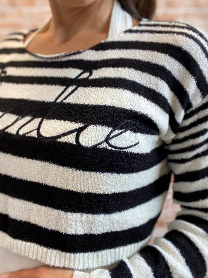 Gestreifter kurzer Strickpulli mit Ripptop (2-Teilig)