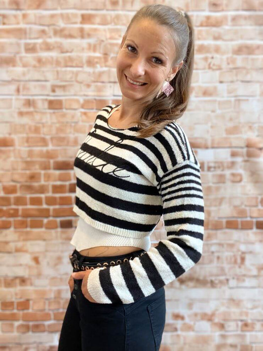 Gestreifter kurzer Strickpulli mit Ripptop (2-Teilig)