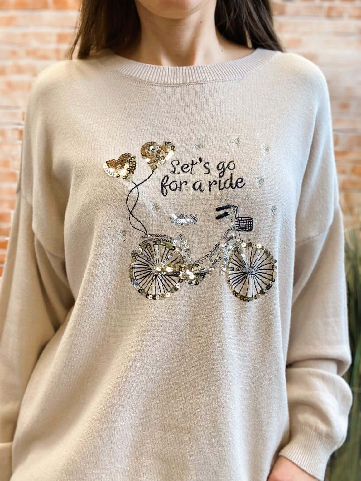Strickpullover mit Fahrradmotiv & Pailletten