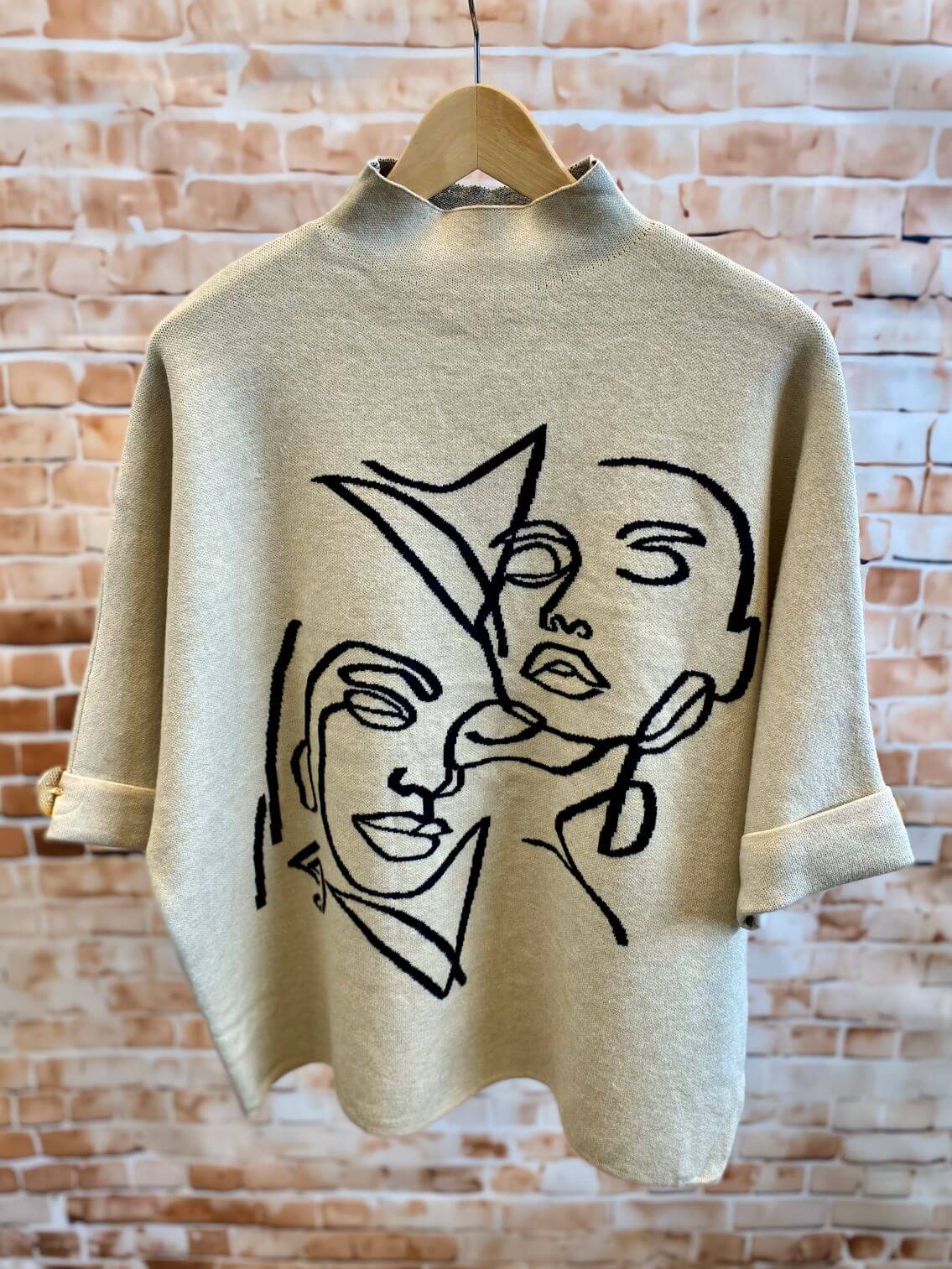 Pullover mit Stehkragen und 3/4-Arm - dickerer Stoff