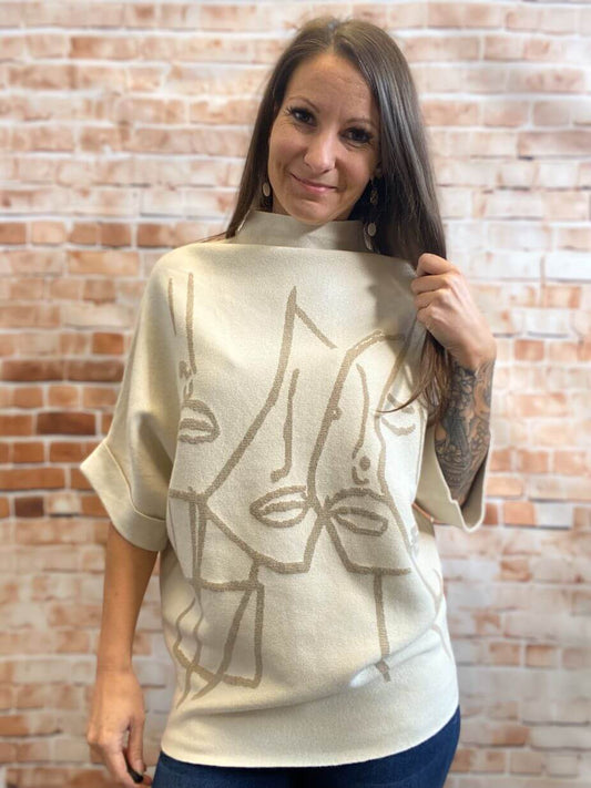 Pullover mit Stehkragen und 3/4-Arm