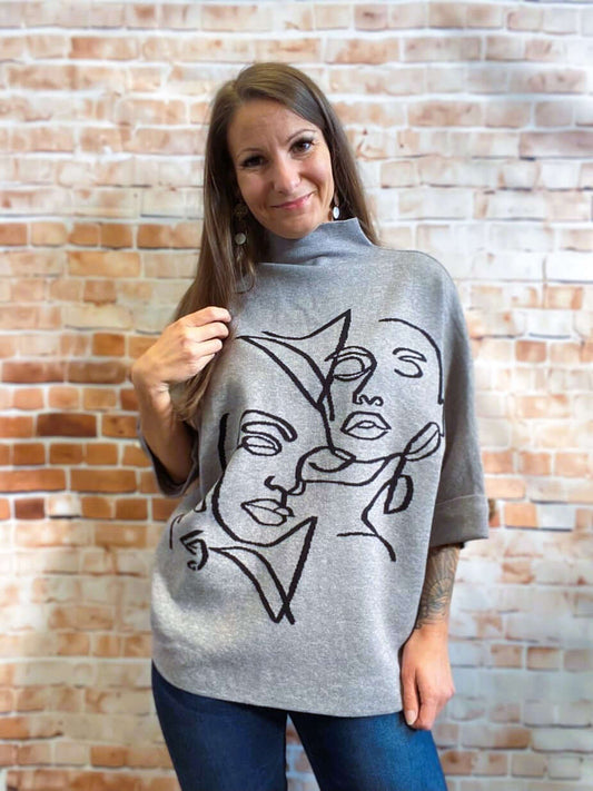 Pullover mit Stehkragen und 3/4-Arm - dickerer Stoff