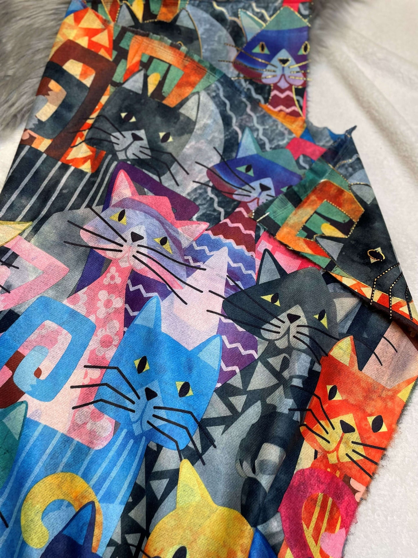 Bunter Katzenschal - Schal mit Katzen