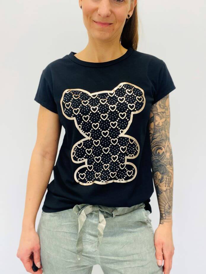 Kurzarmshirt mit goldernem Bärmotiv
