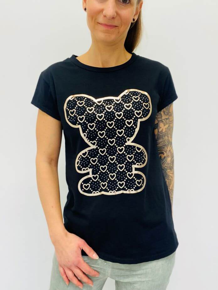 Kurzarmshirt mit goldernem Bärmotiv