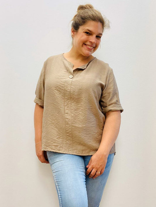 Viskoseshirt mit 3/4-Arm und V-Ausschnitt