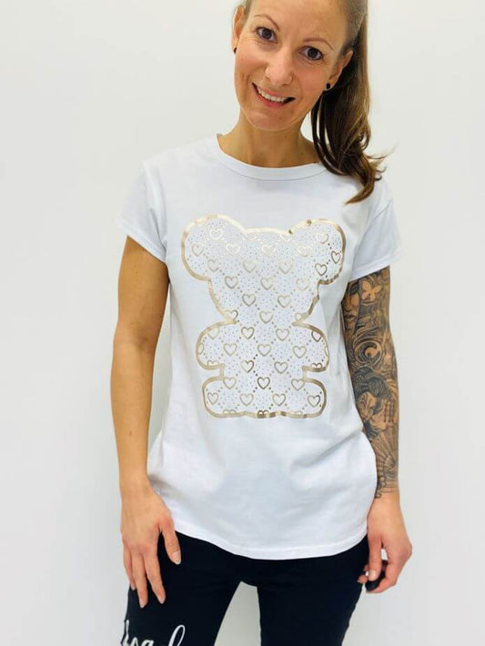 Kurzarmshirt mit goldernem Bärmotiv