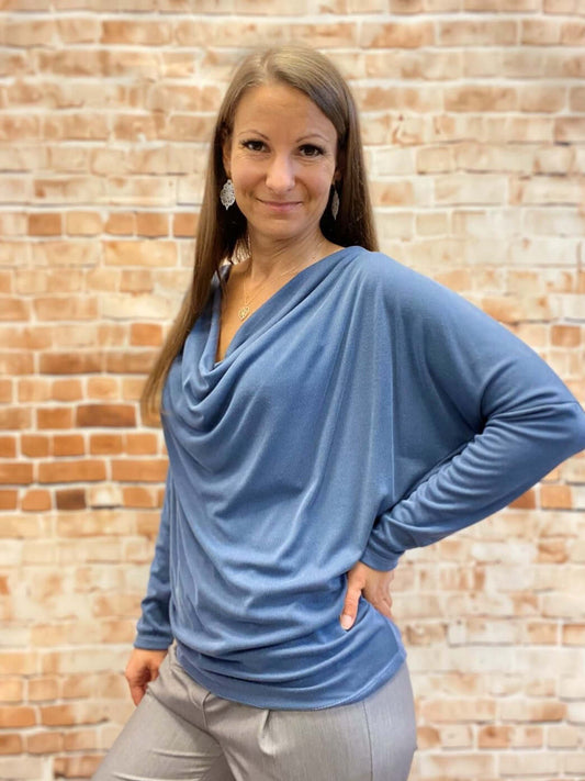 Langarmshirt mit Wasserfallausschnitt