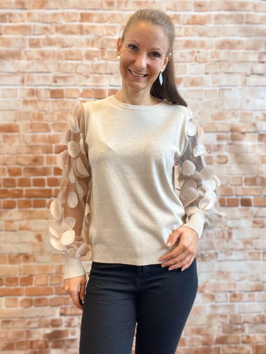 Langarmshirt mit transparenten Ärmeln und runden Aufnähern