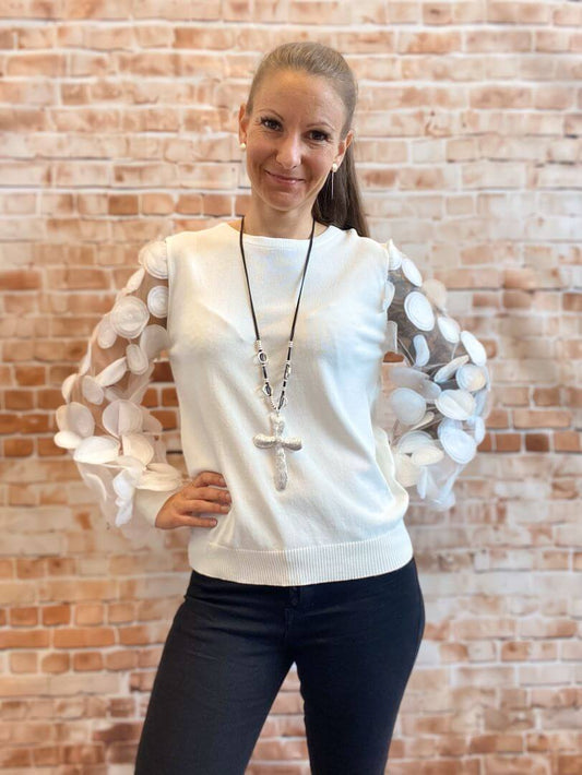 Langarmshirt mit transparenten Ärmeln und runden Aufnähern