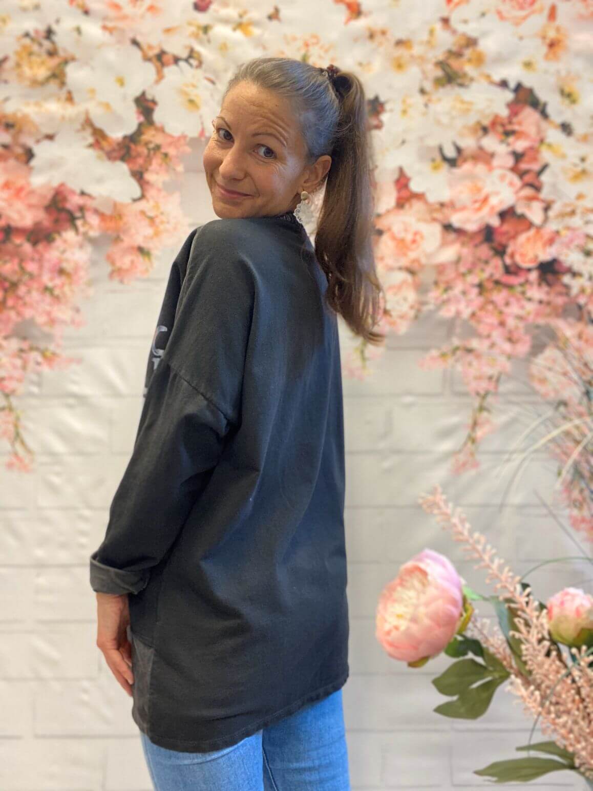 Langarmshirt Schwarz/Anthrazitfarben