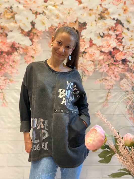 Langarmshirt Schwarz/Anthrazitfarben