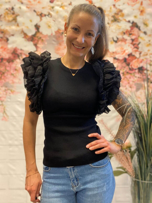 Kurzarm Rippshirt mit Rüschenärmeln