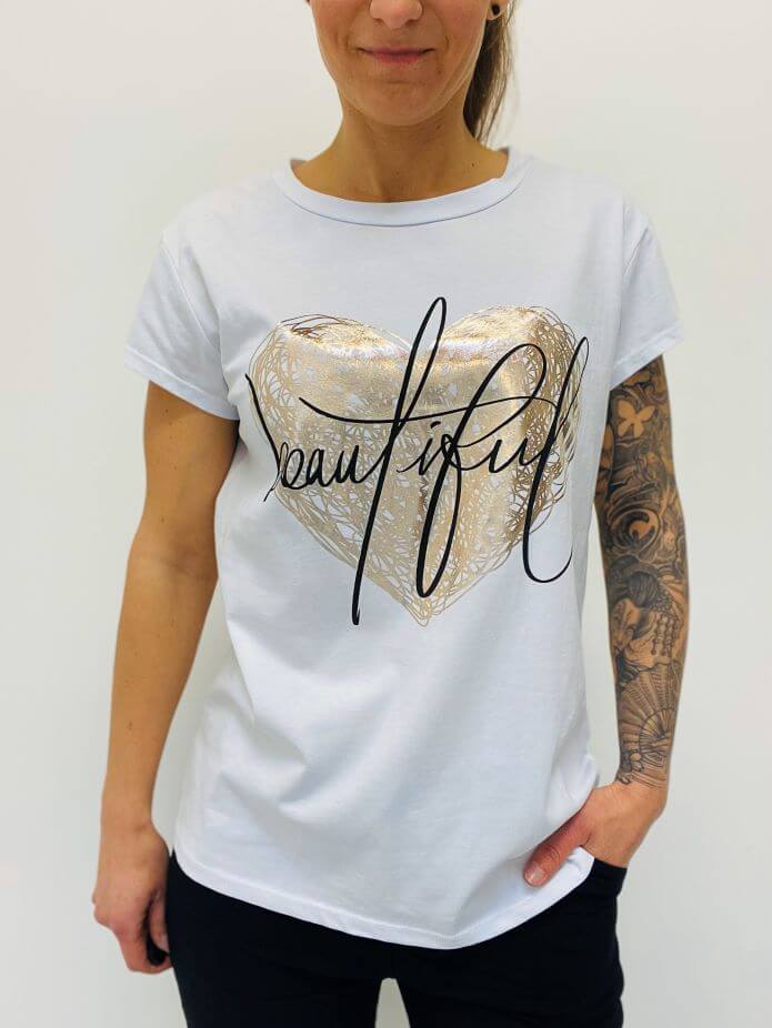Weißes Kurzarmshirt mit goldernem Herz