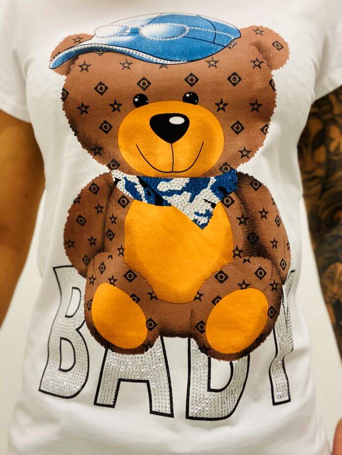 Shirt in Weiß mit Bärmotiv - kurzarm