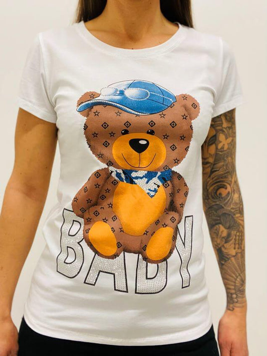 Shirt in Weiß mit Bärmotiv - kurzarm