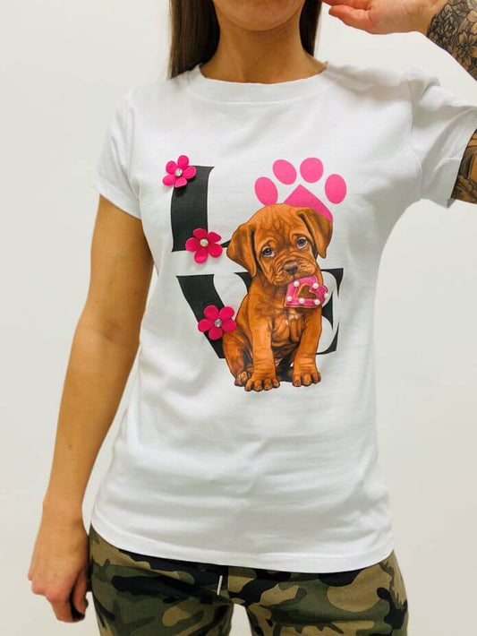 Kurzarmshirt in Weiß mit Hundemotiv