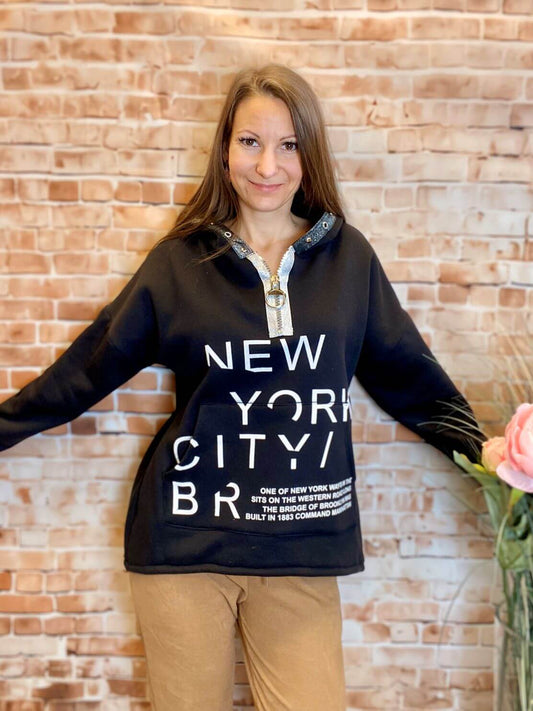 Schwarzer gefütterter Sweater Hoodie