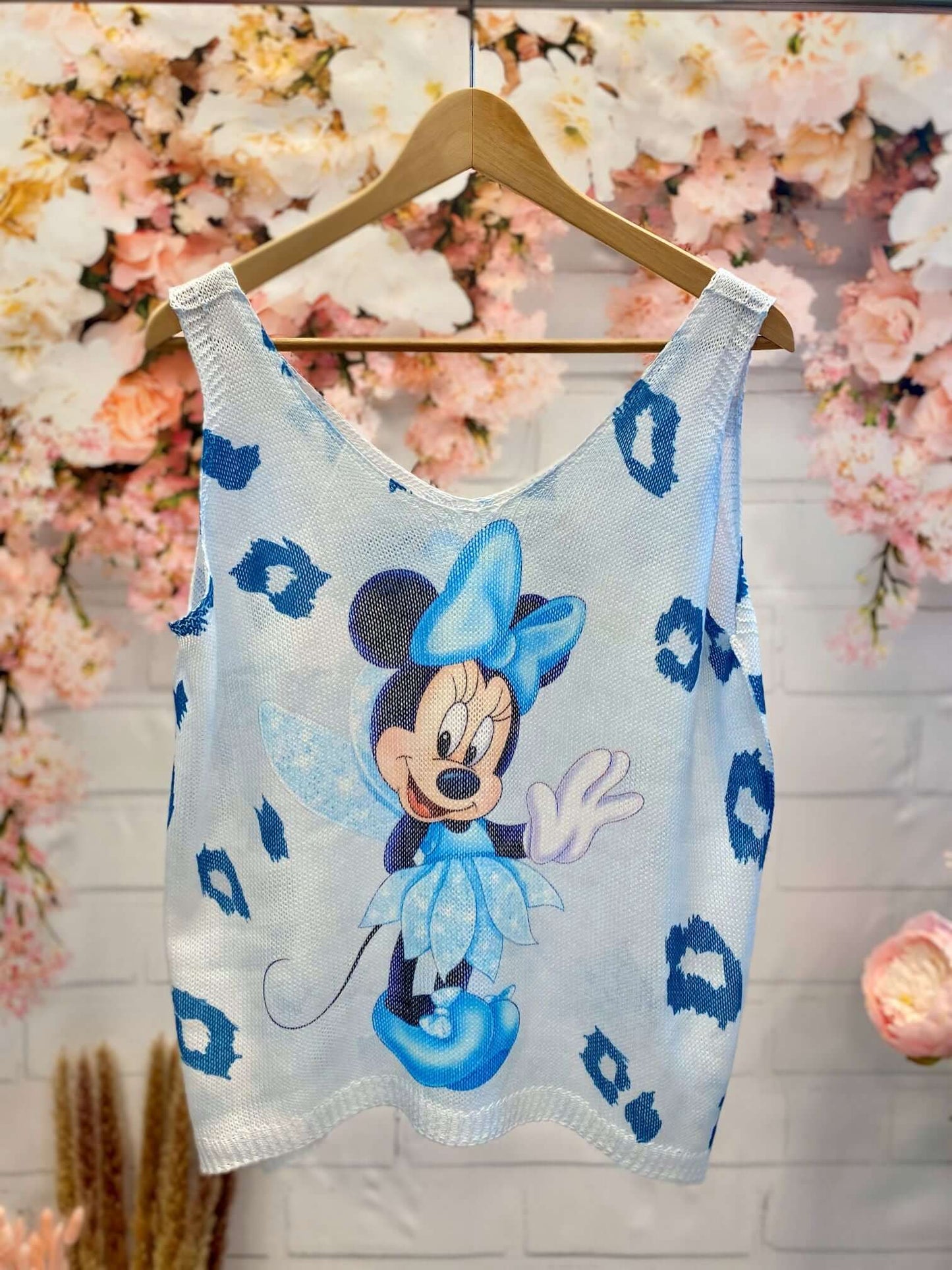 Netztop mit V-Ausschnitt und Mickey & Minnie Maus Motiv
