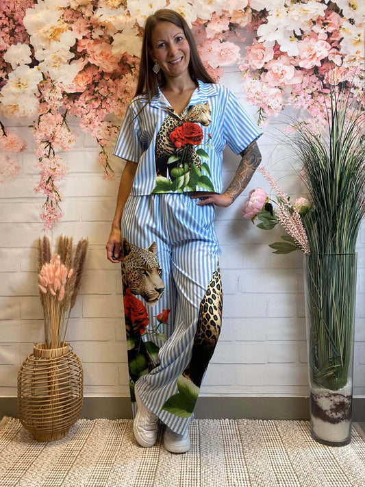 Gestreifter Zweiteiler mit Leopard