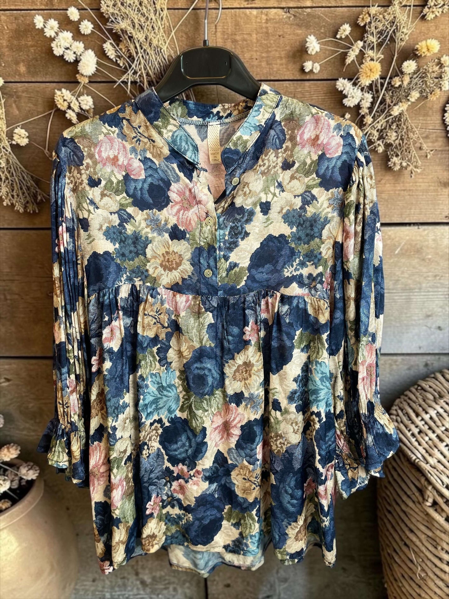 Blumen-Bluse mit Seidenanteil