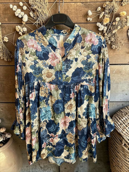 Blumen-Bluse mit Seidenanteil