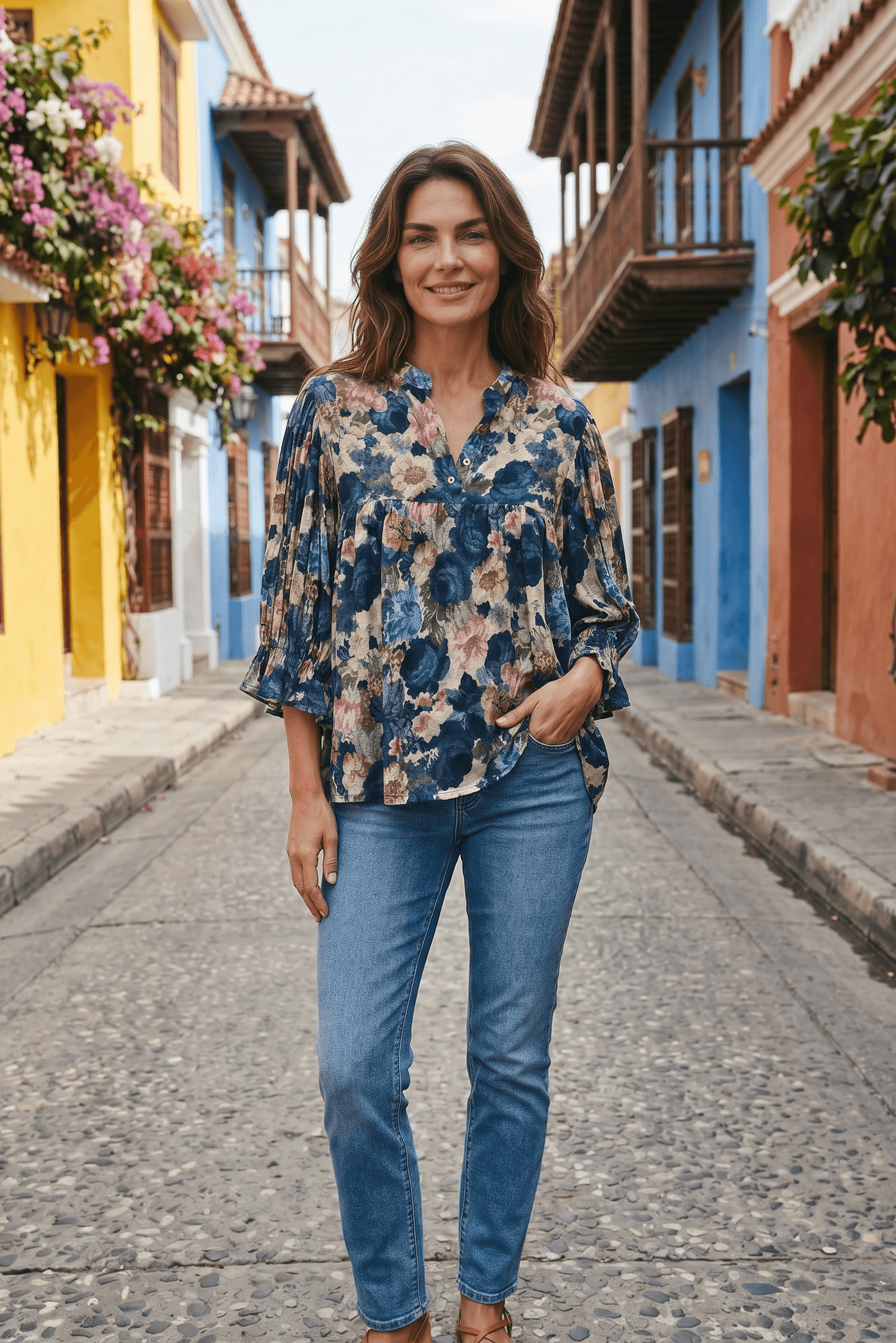 Blumen-Bluse mit Seidenanteil