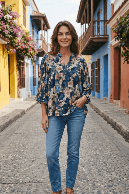 Blumen-Bluse mit Seidenanteil