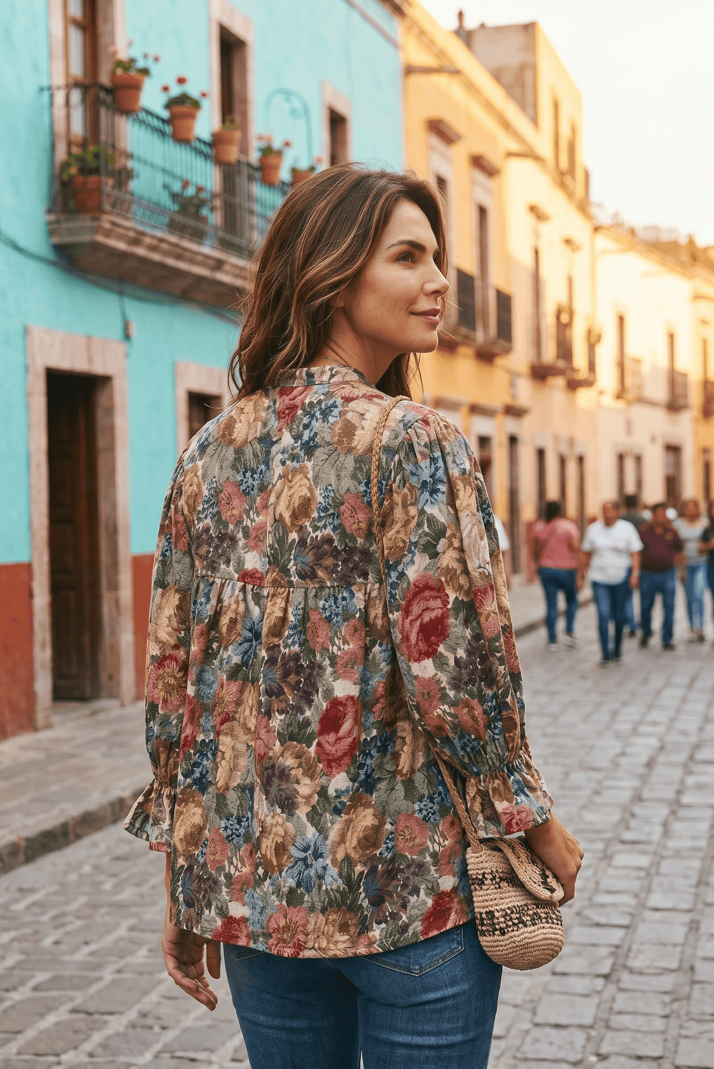 Blumen-Bluse mit Seidenanteil