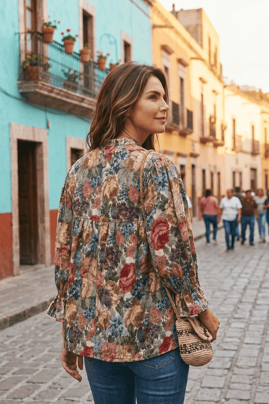 Blumen-Bluse mit Seidenanteil