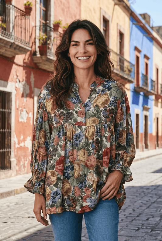 Blumen-Bluse mit Seidenanteil