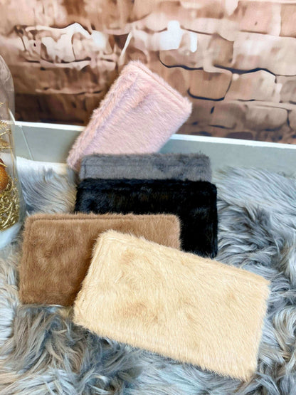 Plüsch Geldbörse mit Zipp - Einfarbig