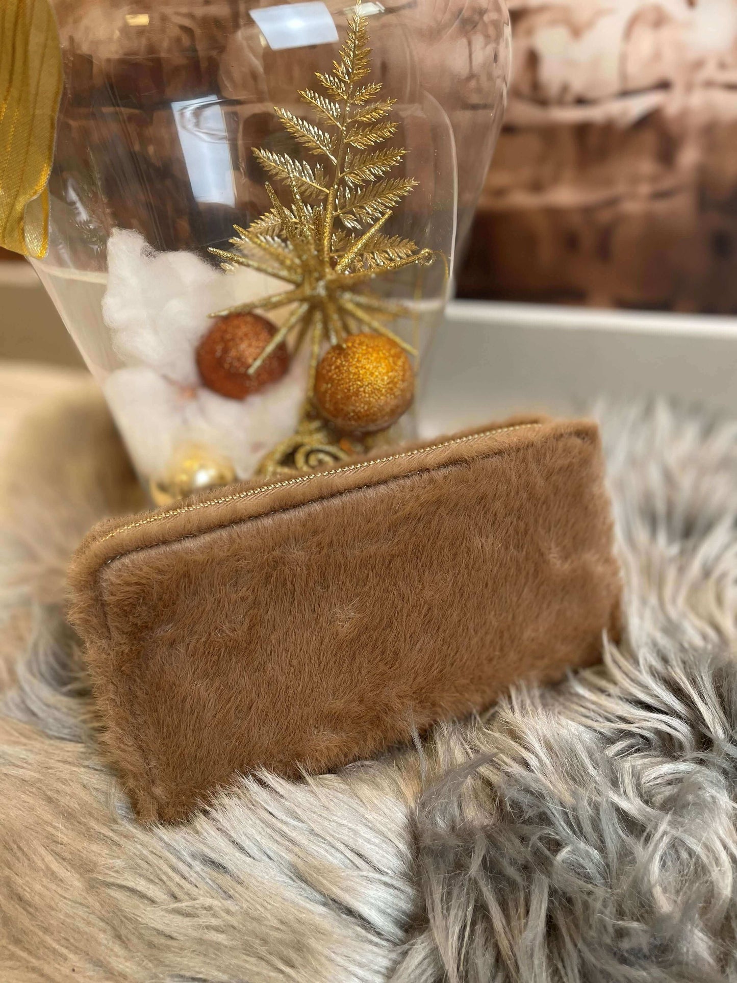 Plüsch Geldbörse mit Zipp - Einfarbig