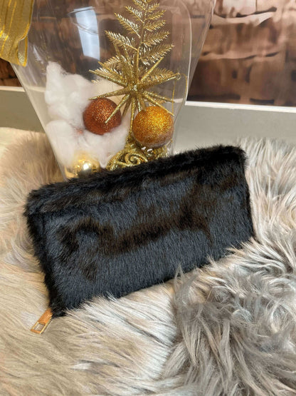 Plüsch Geldbörse mit Zipp - Einfarbig