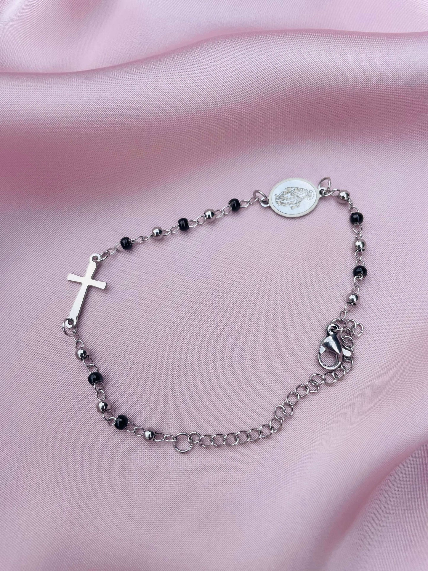 Armband mit Kreuz silber/schwarz