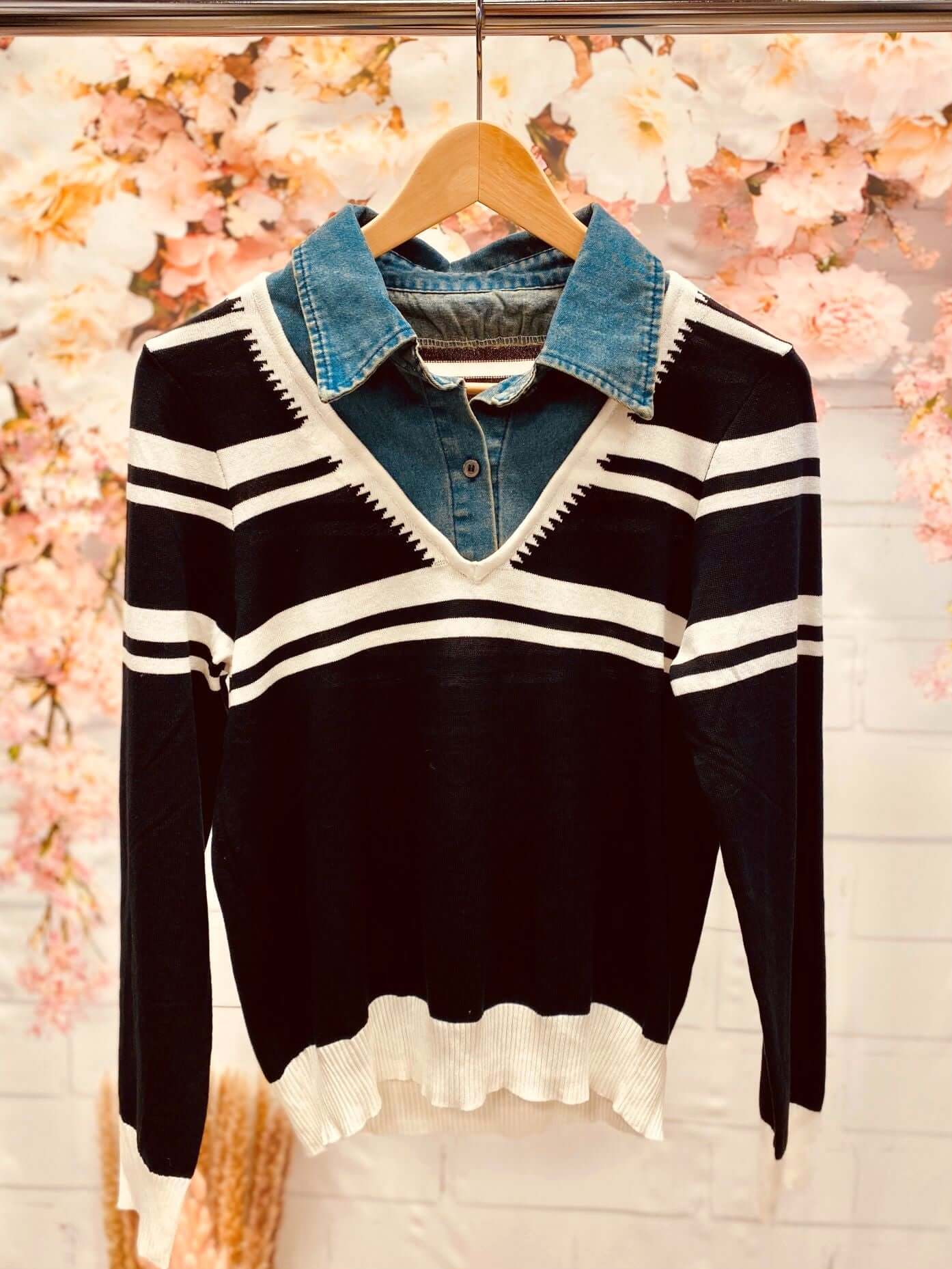 Langarmshirt mit Jeanskragen