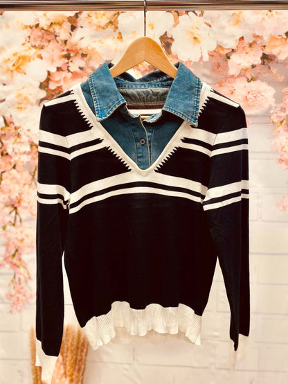 Langarmshirt mit Jeanskragen