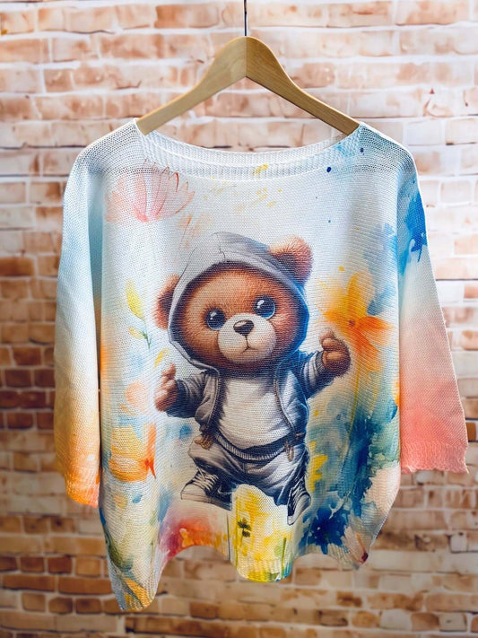 Kurzarm Netzpullis mit bunten Motiven