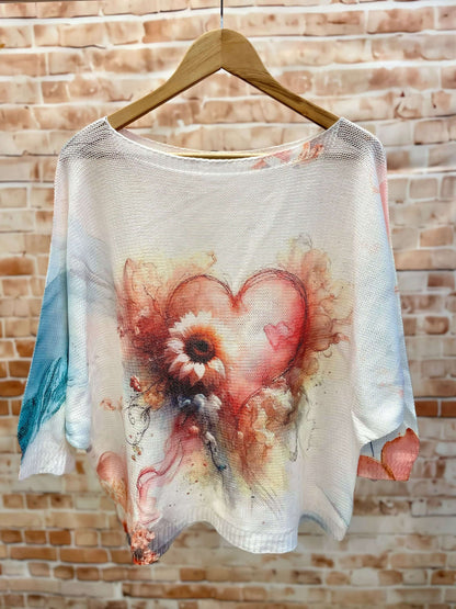 Kurzarm Netzpullis mit bunten Motiven