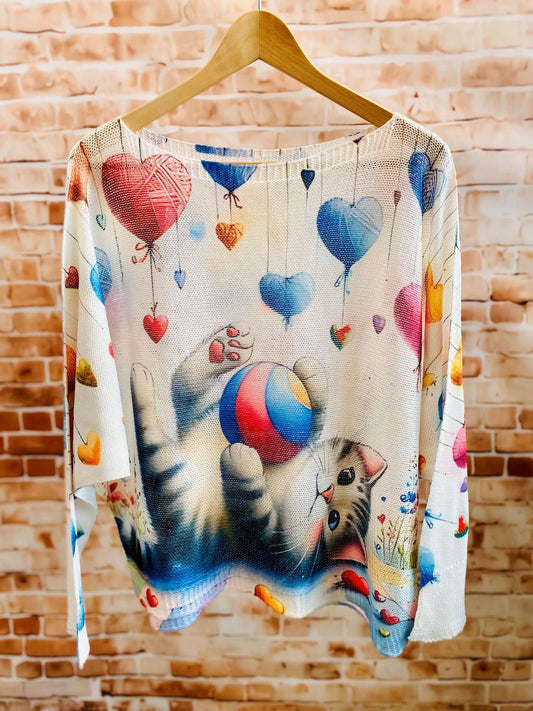 Langarm Netzpullis mit bunten Motiven