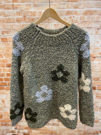 Weicher Woll-Pullover mit bunten Blumen