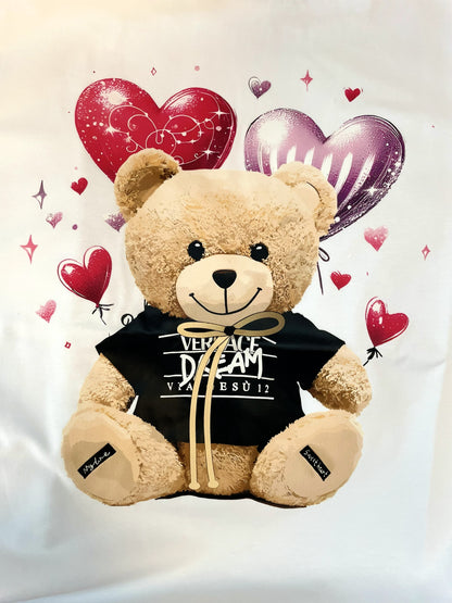 Weißes Kurzarmshirt mit süßem Teddy-Herz Motiv