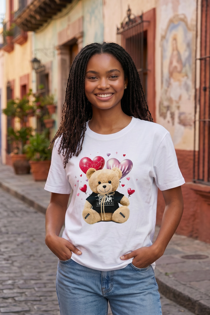 Weißes Kurzarmshirt mit süßem Teddy-Herz Motiv
