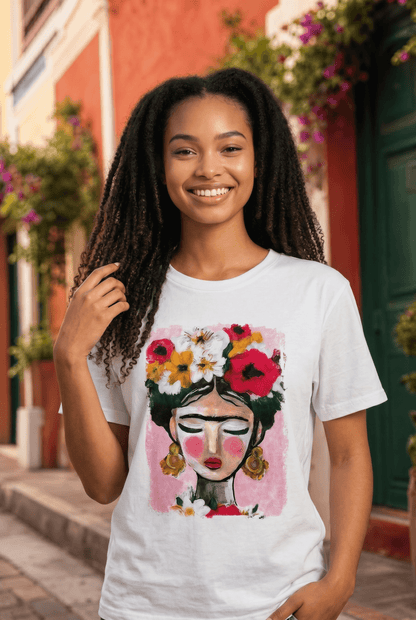 Weißes Kurzarmshirt mit Frida-Kahlo Motiv