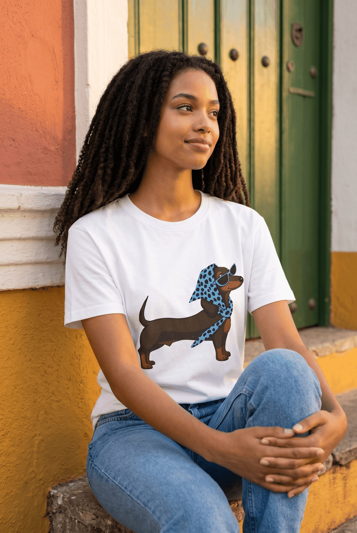 Weißes Kurzarmshirt mit Dackel Motiv