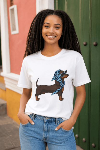 Weißes Kurzarmshirt mit Dackel Motiv