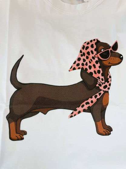 Weißes Kurzarmshirt mit Dackel Motiv